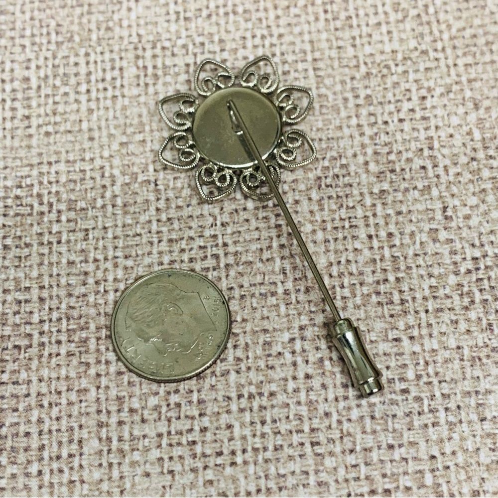 VTG Silver Porcelain Floral Stick Pin‎ - Picture 3 of 3